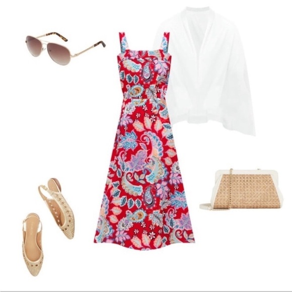 Talbots Red Pepper Multi Fantastic Paisley Fit and Flare Dress Size 12 petite - Picture 2 of 10